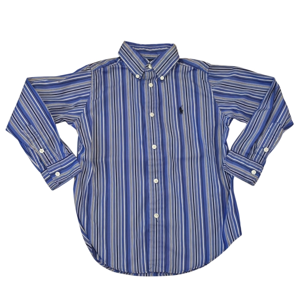 Polo Ralph Lauren Shirt Boys Size 5 Blue White Striped Button Down Long Sleeve